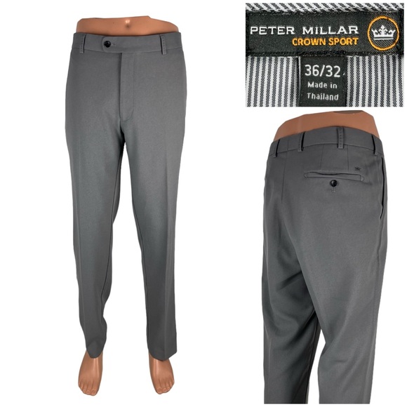 Peter Millar Crown Sport Mens 36 X 32 Pants Golf Chino Gray Performance EUC